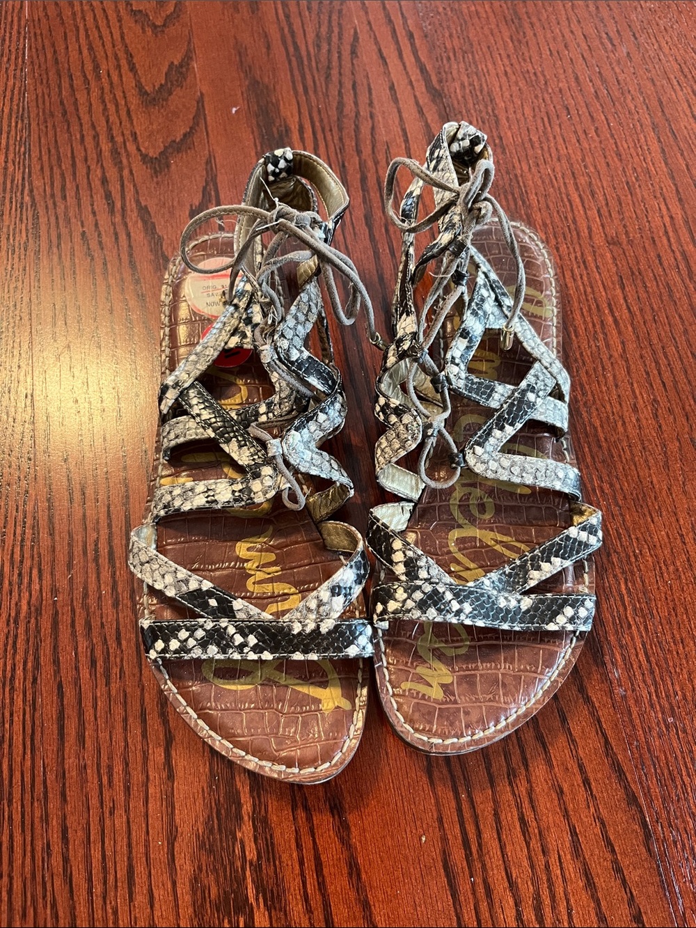 Sam Edelman Women's Snake-Print Lace-Up Sandals in Black/White